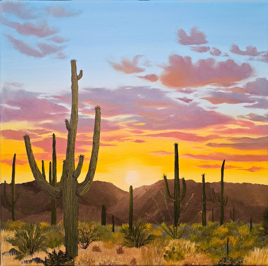 Dancing Saguaro Sunset - Oil Painting