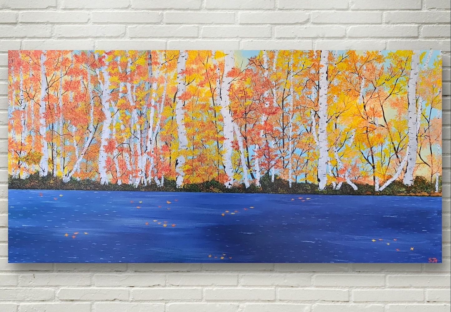 Birch Trees by the Lake in Autumn