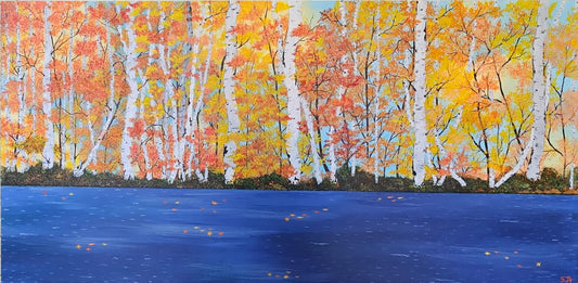 Birch Trees by the Lake in Autumn