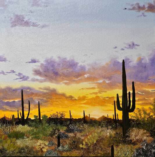 Saguaro Sunset Oil Painting